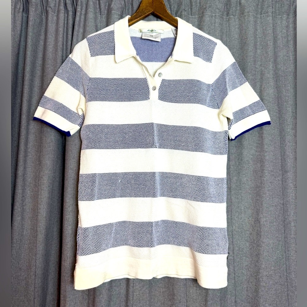 Scotch & Soda Acapulco Blue and Off-White Sweater Knit Polo with Classic Stripes